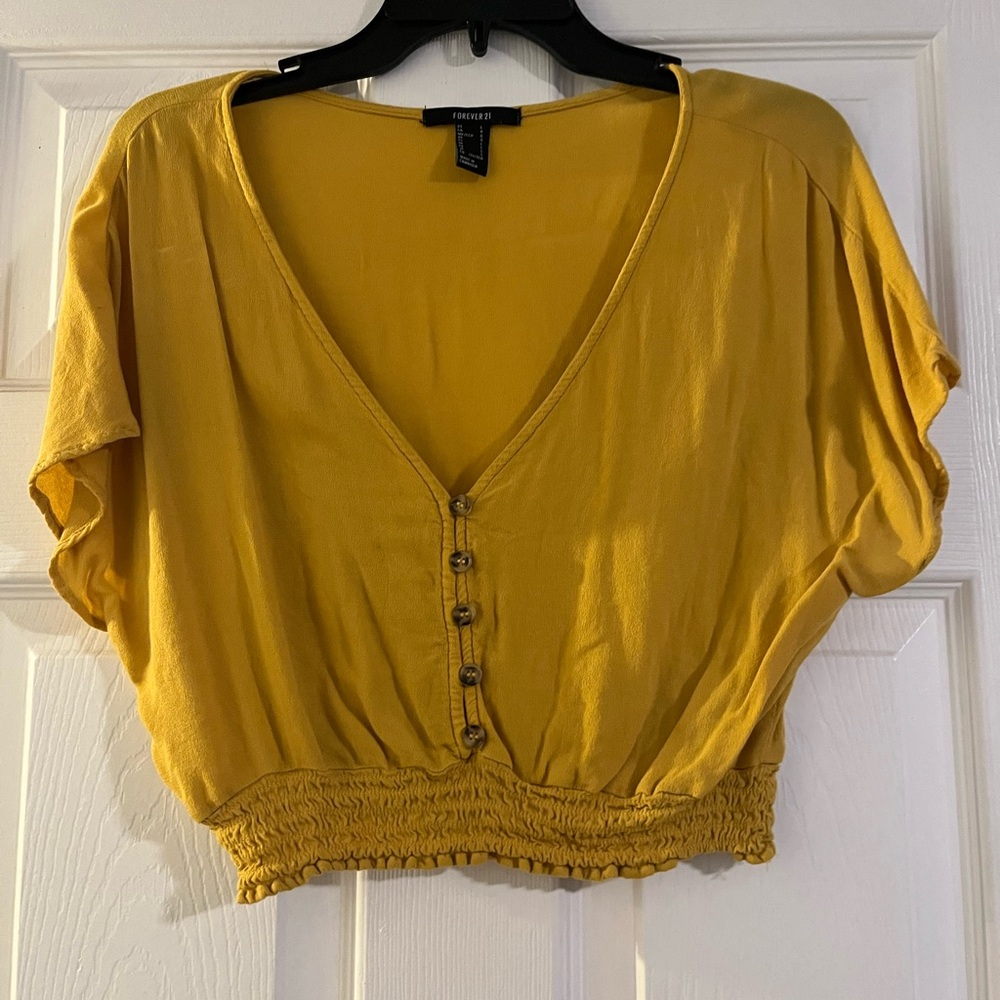 Forever 21 Yellow Buttoned Crop Top